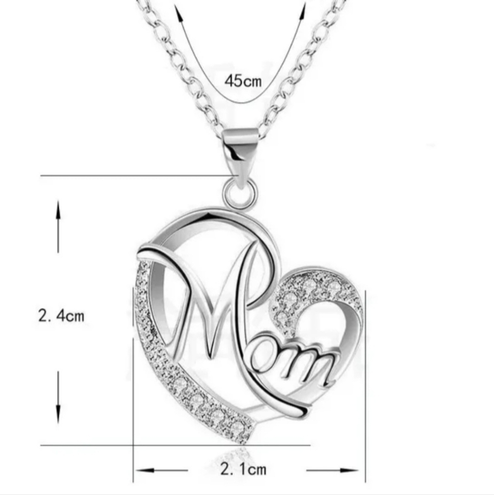 Silver Heart Mom Pendant Necklace - Picture 2 of 4